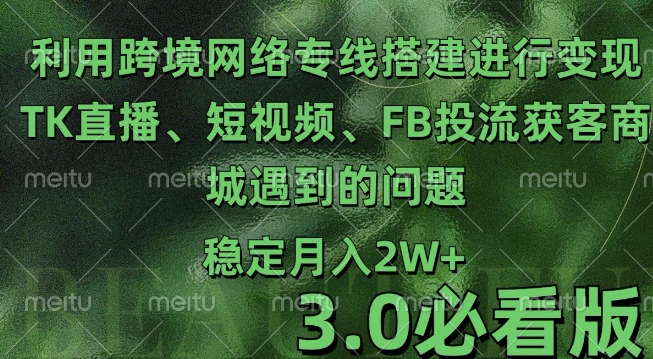 利用跨境电商网络及搭建TK直播、短视频、FB投流获客以及商城遇到的问题进行变现3.0必看版-百盟网