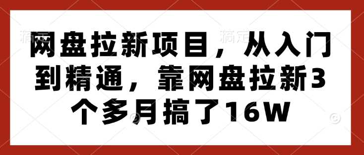 网盘拉新项目，从入门到精通，靠网盘拉新3个多月搞了16W-百盟网