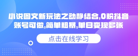 小说推文图文新玩法之动静结合，0粉抖音账号可做，简单粗暴，单日变现多张-百盟网