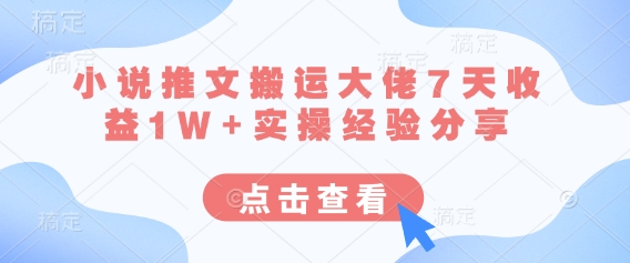 小说推文搬运大佬7天收益1W+实操经验分享-百盟网