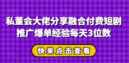 私董会大佬分享融合付费短剧推广爆单经验每天3位数-百盟网