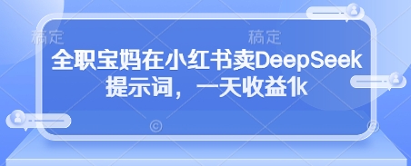 全职宝妈在小红书卖DeepSeek提示词，一天收益1k-百盟网