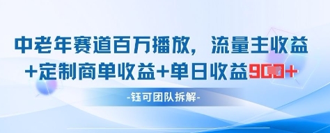 中老年赛道百万播放+流量主收益+定制收益，单日收益9张-百盟网