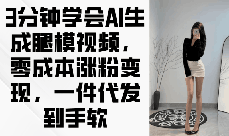 3分钟学会AI生成腿模视频，零成本涨粉变现，一件代发到手软-百盟网