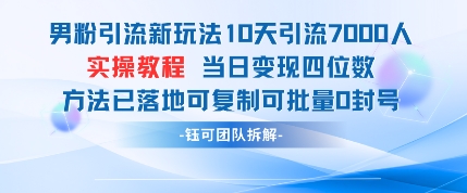 男粉引流新玩法10天引流7000人当日变现四位数可复制可批量0封号-百盟网
