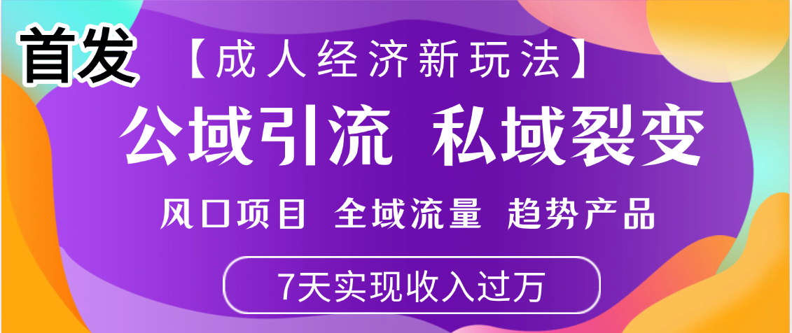 首发：【成人经济新玩法】市面独家玩法，风口项目、全域流量、趋势产品，7天实现月入过万-百盟网